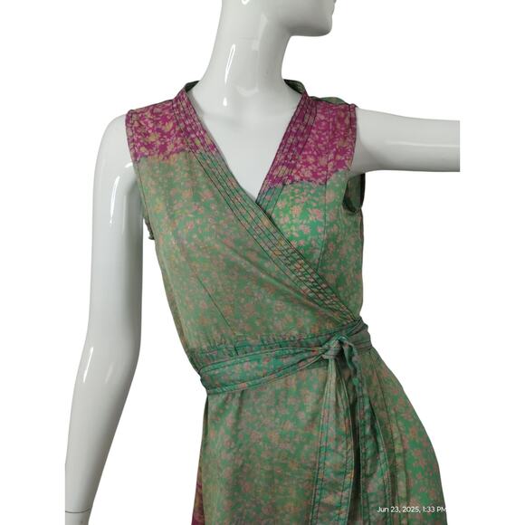 Y2k Vintage Urban Nomad Womens S/M 100%Silk Wrap Dress Cottagecore Patchwork - Picture 7 of 11